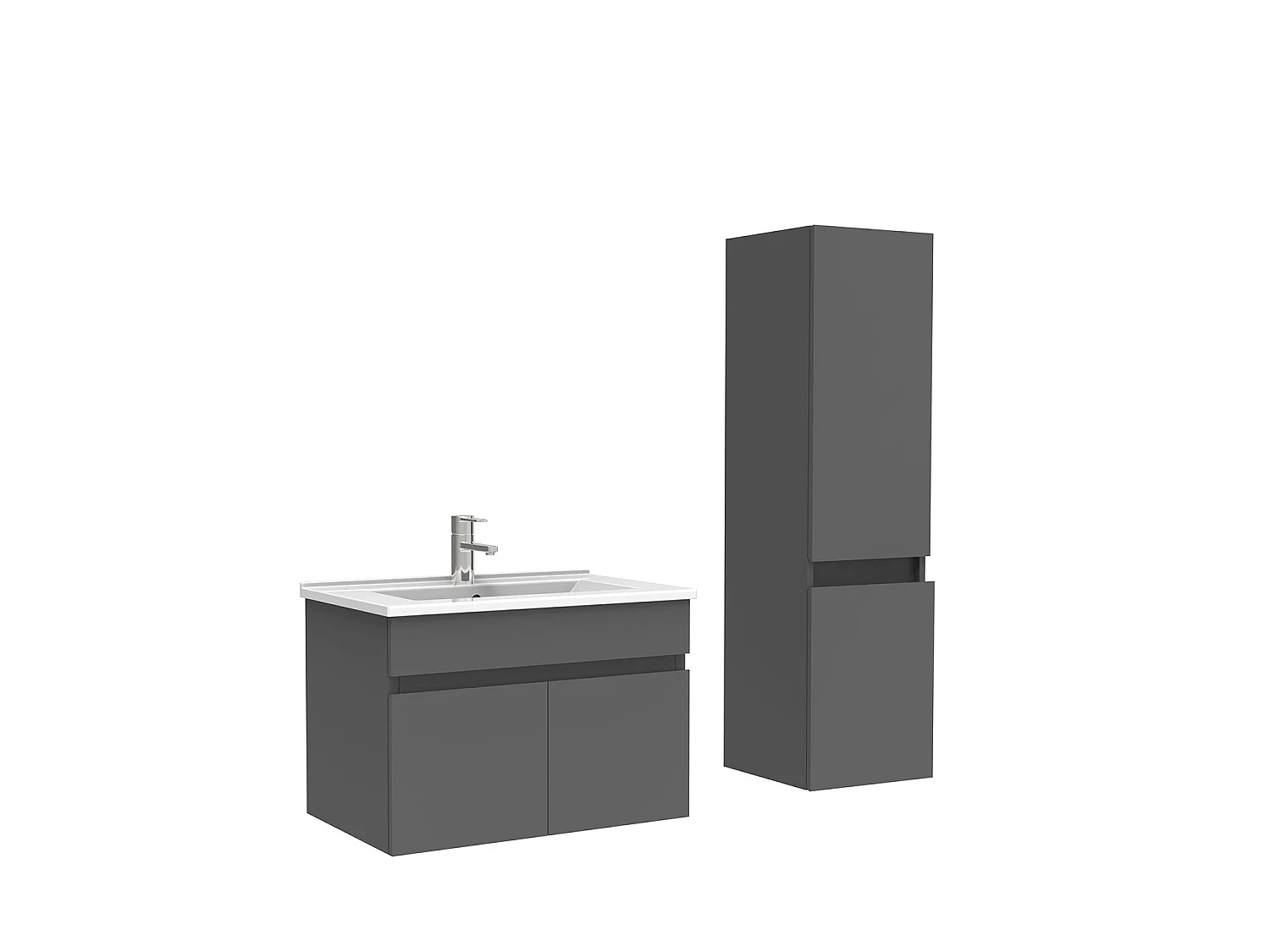 Meuble Salle de Bain avec colonne 60cm Anthracite avec vasque ceramique, Aica