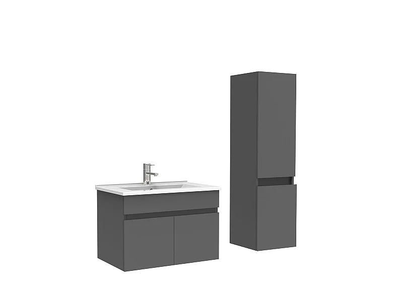 Meuble Salle de Bain avec colonne 60cm Anthracite avec vasque ceramique, Aica