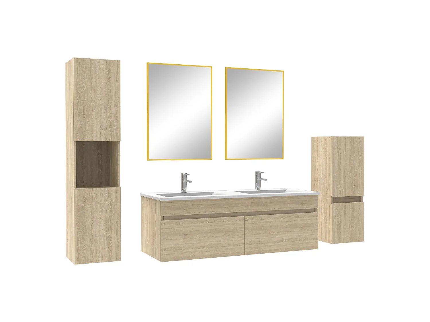 Ensemble meubles Salle de Bain 120cm avec colonne + miroir mural Chêne Wotan