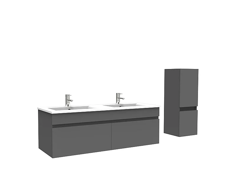 Meuble Salle de Bain 120cm Anthracite avec colonne et vasque ceramique, Aica