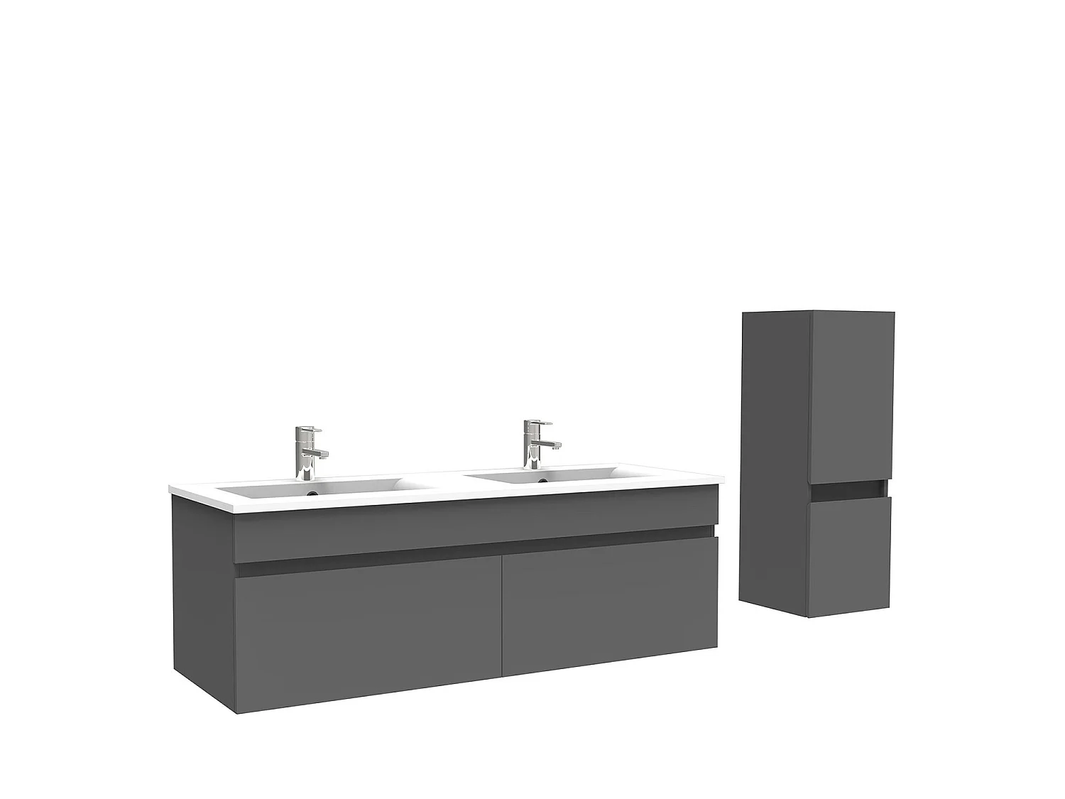 Meuble Salle de Bain 120cm Anthracite avec colonne et vasque ceramique, Aica