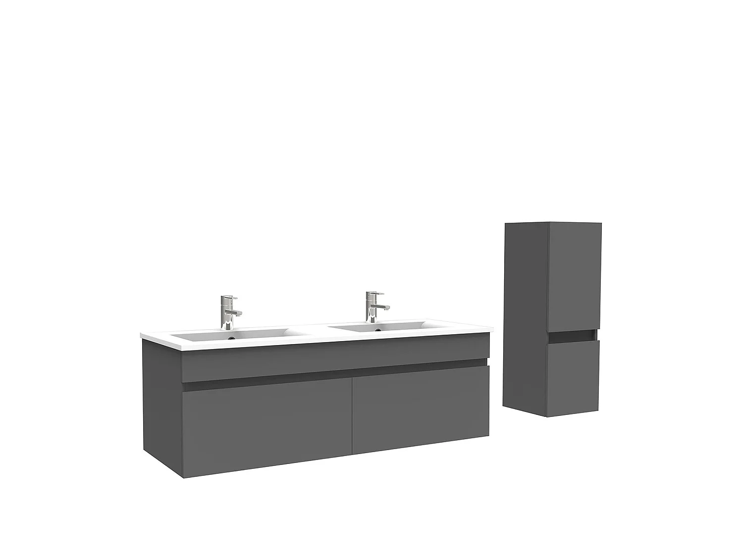 Meuble Salle de Bain 120cm Anthracite avec colonne et vasque ceramique, Aica
