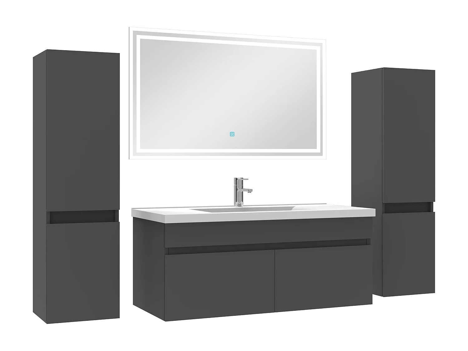 Ensemble meubles Salle de Bain simple vasque 100cm, colonnex2 + miroir Anthracite