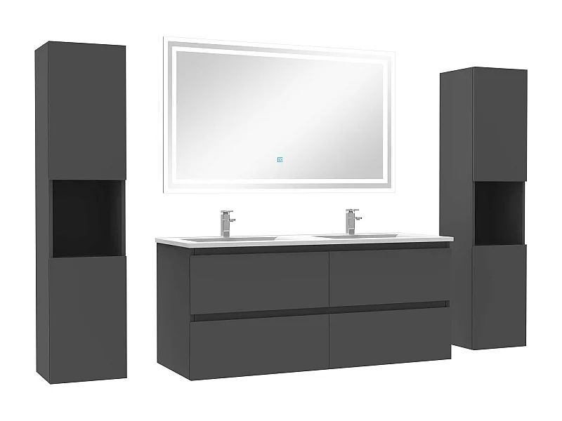 Ensemble meubles Salle de Bain 120cm avec colonne + miroir lumineux Anthracite