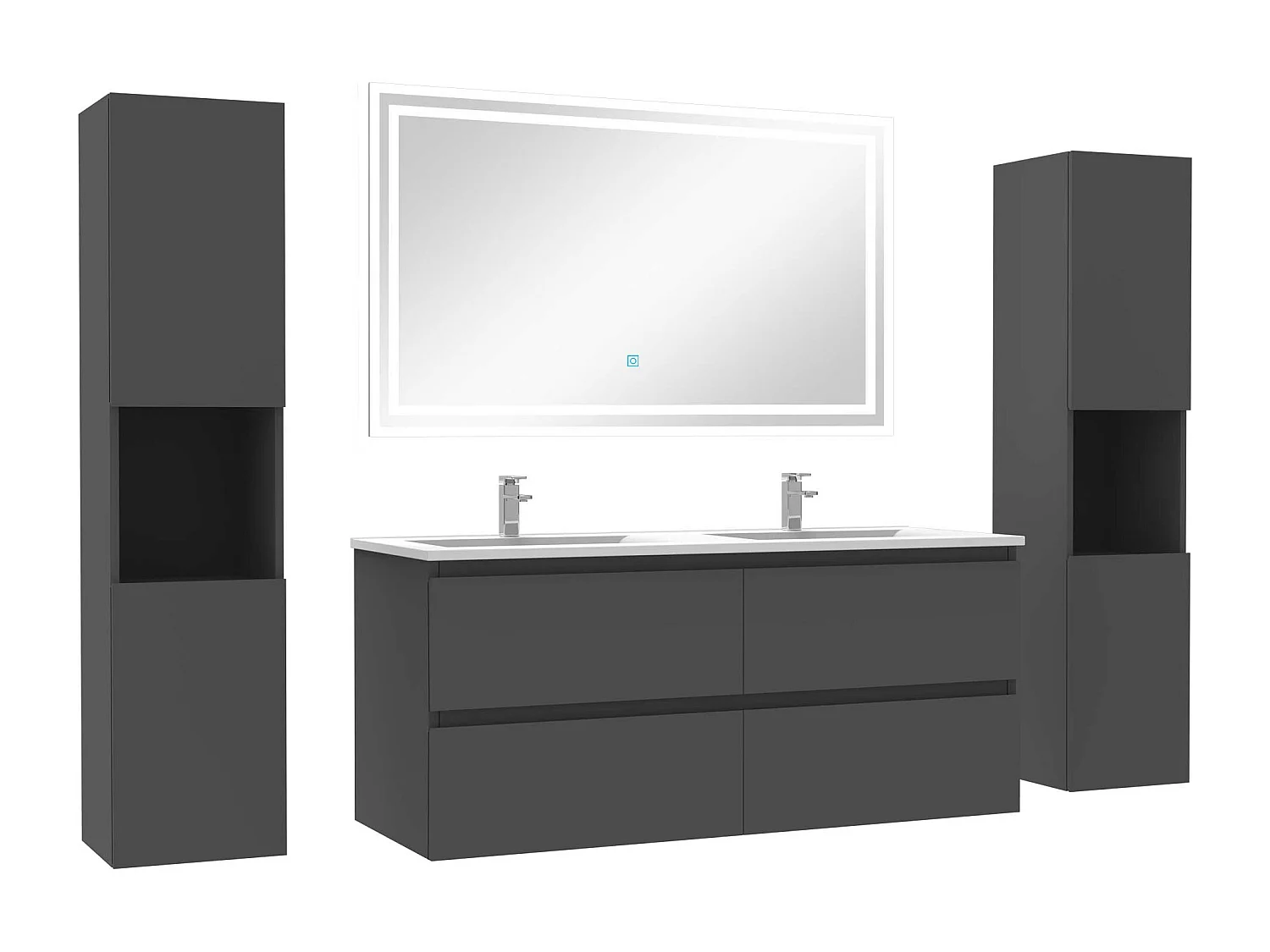 Ensemble meubles Salle de Bain 120cm avec colonne + miroir lumineux Anthracite