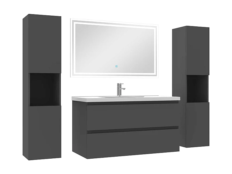 Ensemble meubles Salle de Bain 100cm avec colonne + miroir lumineux Anthracite