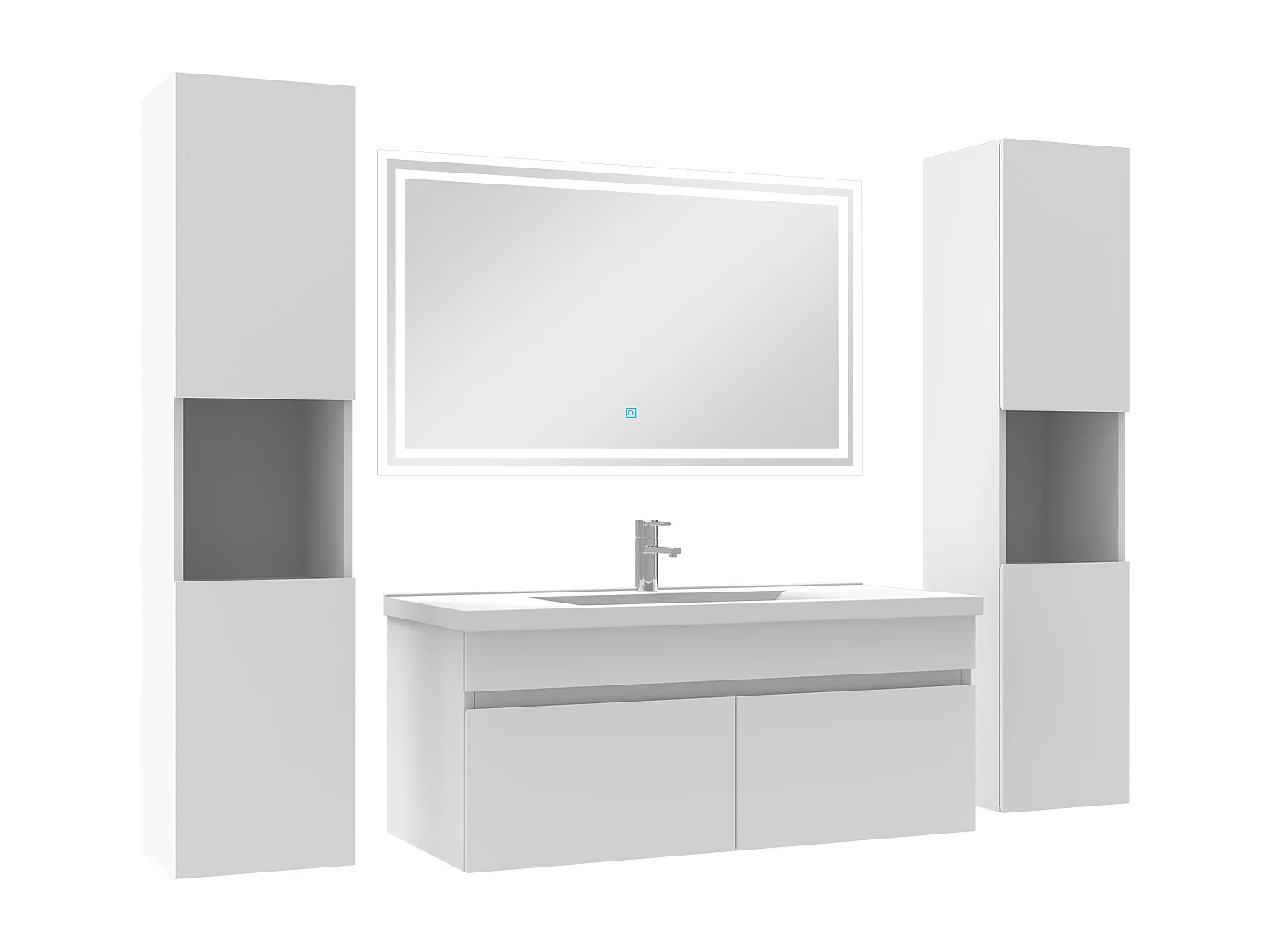 Ensemble meubles Salle de Bain simple vasque 100cm, colonnex2 et miroir Blanc