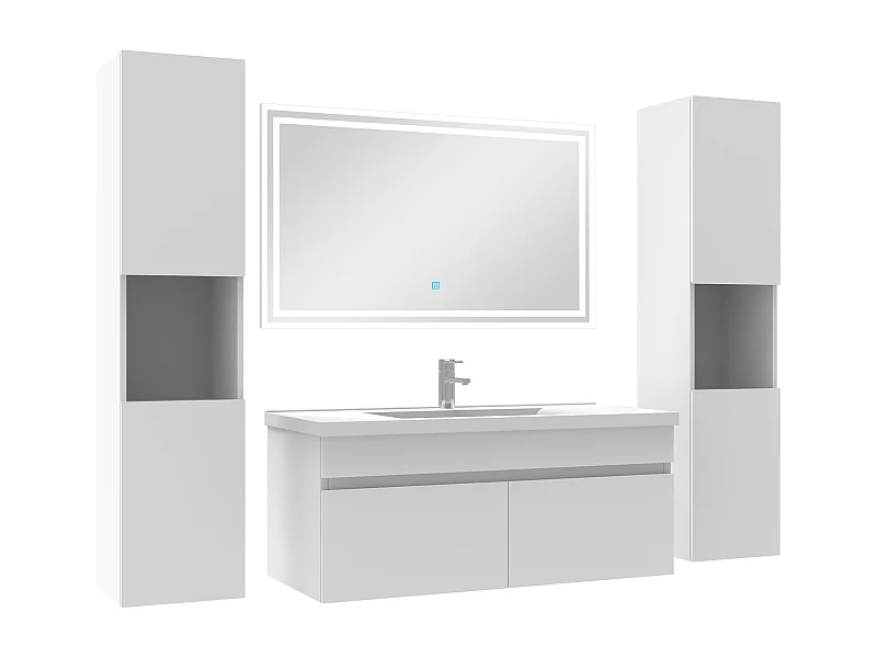 Ensemble meubles Salle de Bain simple vasque 100cm, colonnex2 et miroir Blanc