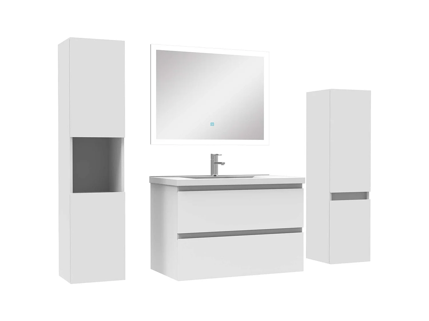 Ensemble meuble de salle de bain 80cm simple vasque + colonne de rangement + miroir Blanc