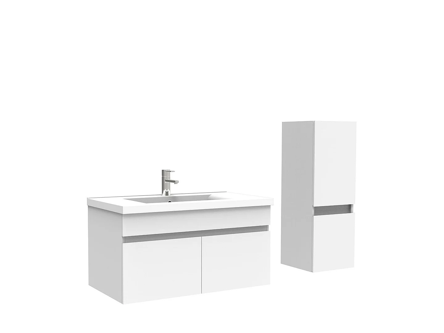 Meuble Salle de Bain 80cm Blanc avec colonne et vasque ceramique, Aica