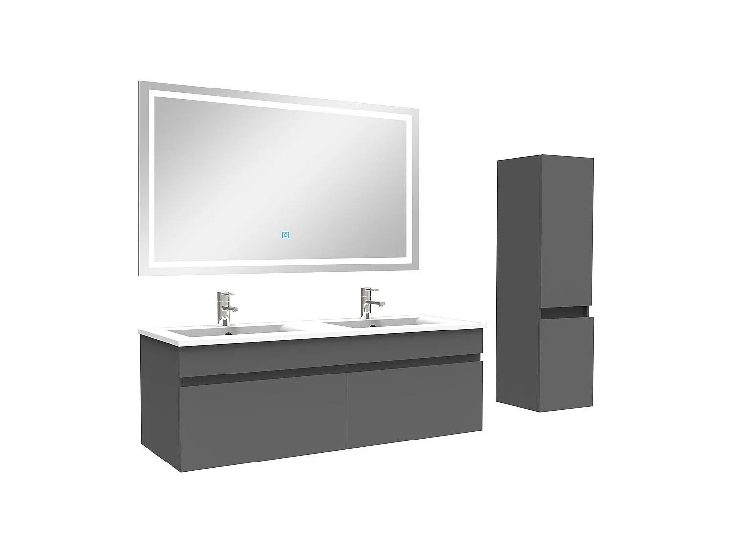 Ensemble meuble + vasque + miroir lumineux + colonne 120cm meuble salle de bain Anthracite,Aica