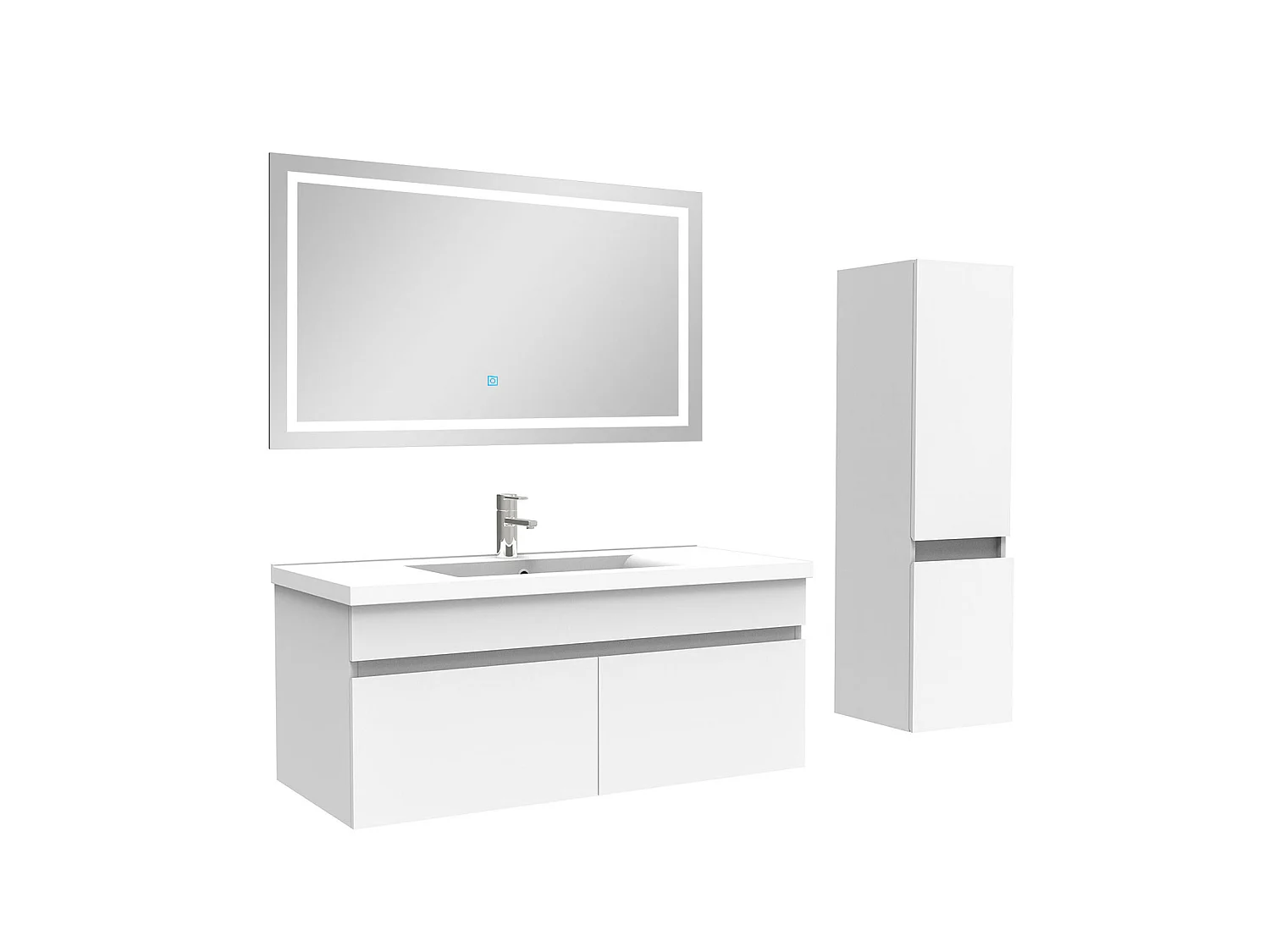 Ensemble meuble + vasque + miroir lumineux + colonne 100cm meuble salle de bain Blanc,Aica