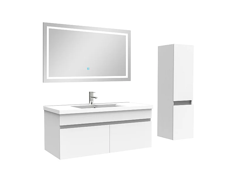 Ensemble meuble + vasque + miroir lumineux + colonne 100cm meuble salle de bain Blanc,Aica