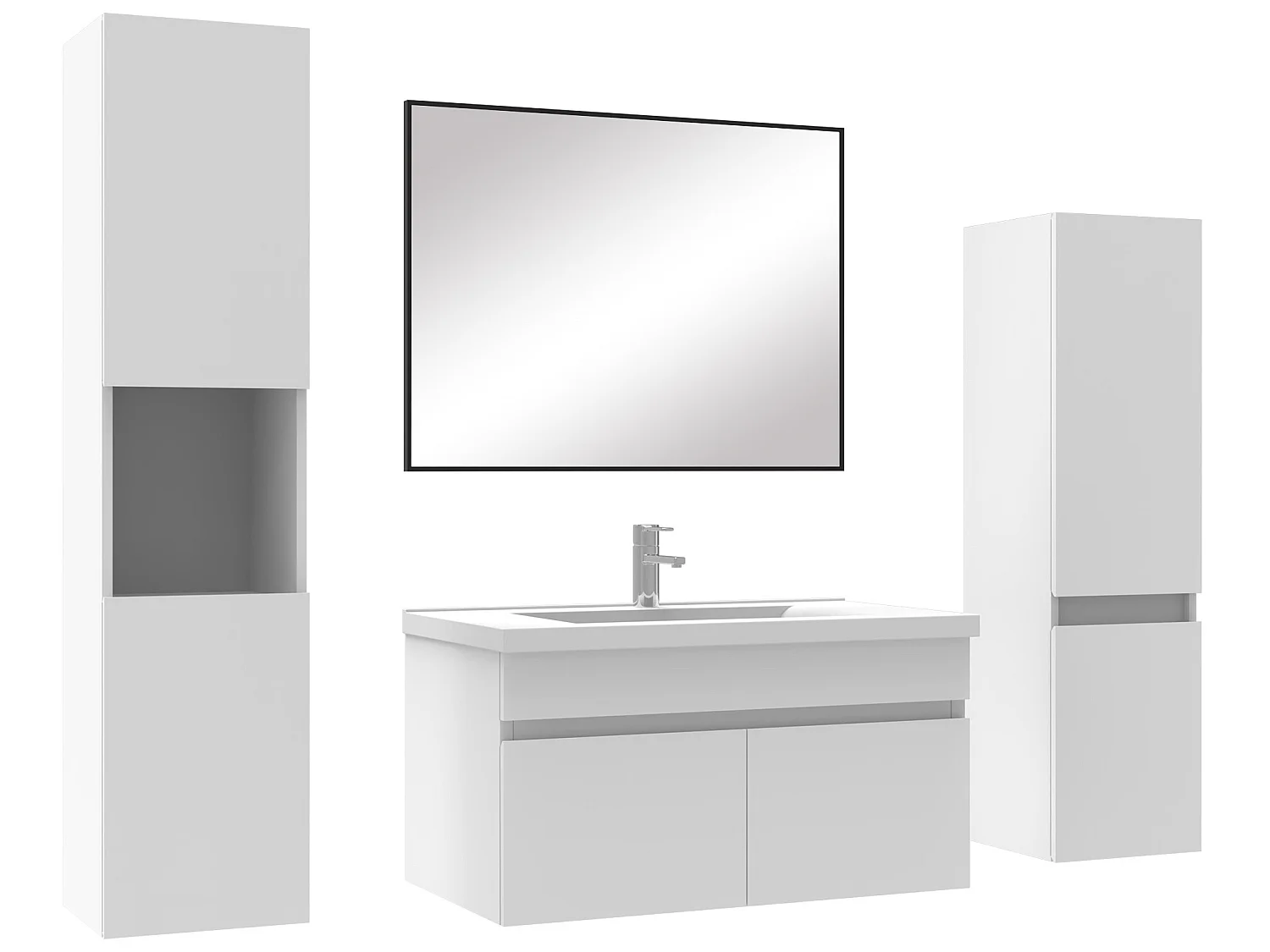 Ensemble meubles Salle de Bain 80cm avec colonne + miroir Blanc