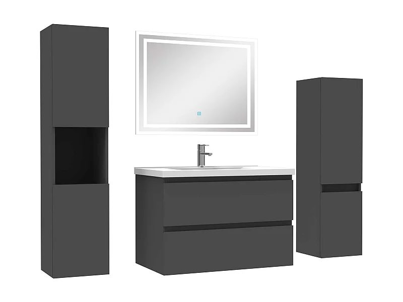 Ensemble meubles Salle de Bain 80cm vasque et colonnex2 et miroir lumineux Anthracite