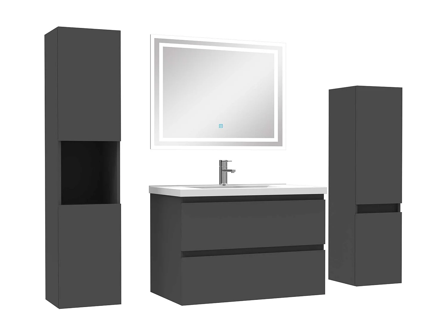 Ensemble meubles Salle de Bain 80cm vasque et colonnex2 et miroir lumineux Anthracite