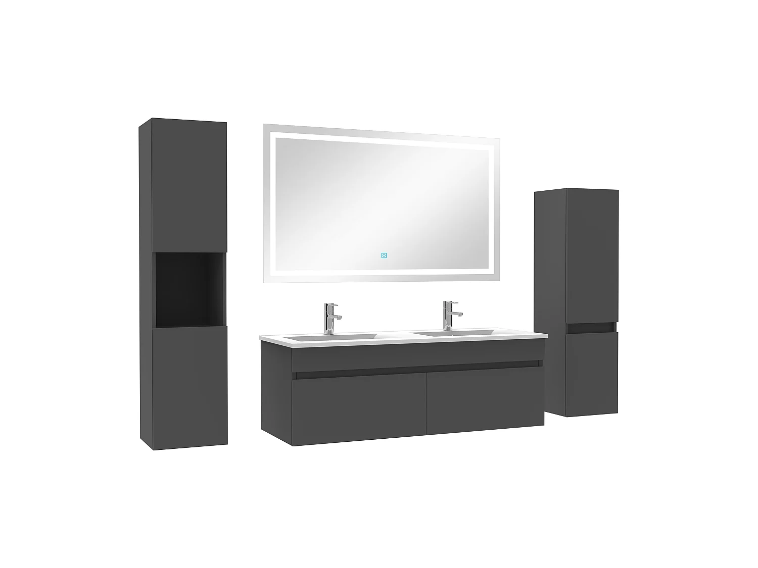 Meuble Salle de Bain 120cm double vasque + colonne + miroir lumineux Anthracite
