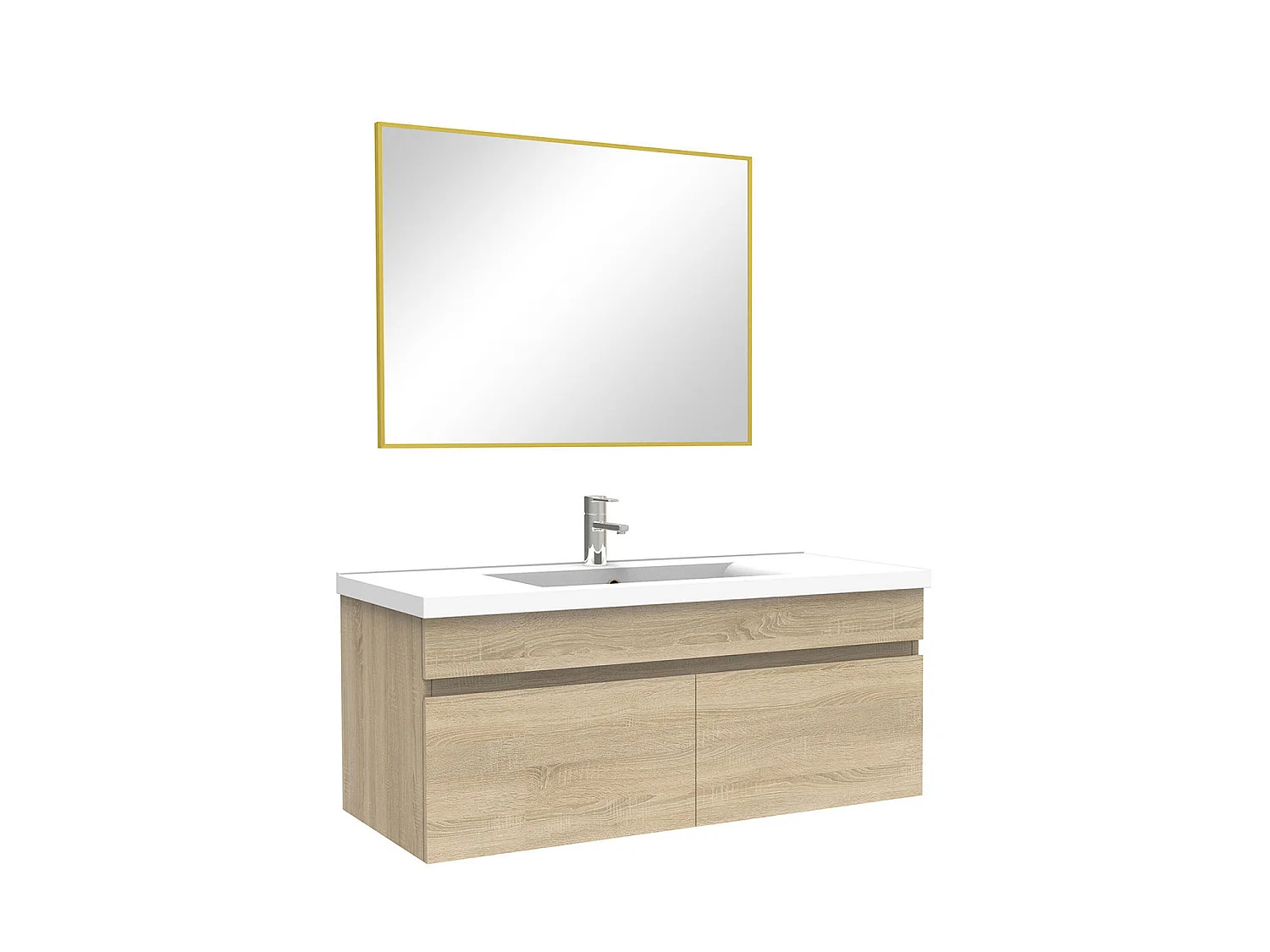 Meuble salle de bain simple vasque 100cm meuble + miroir Chêne Wotan, Aica