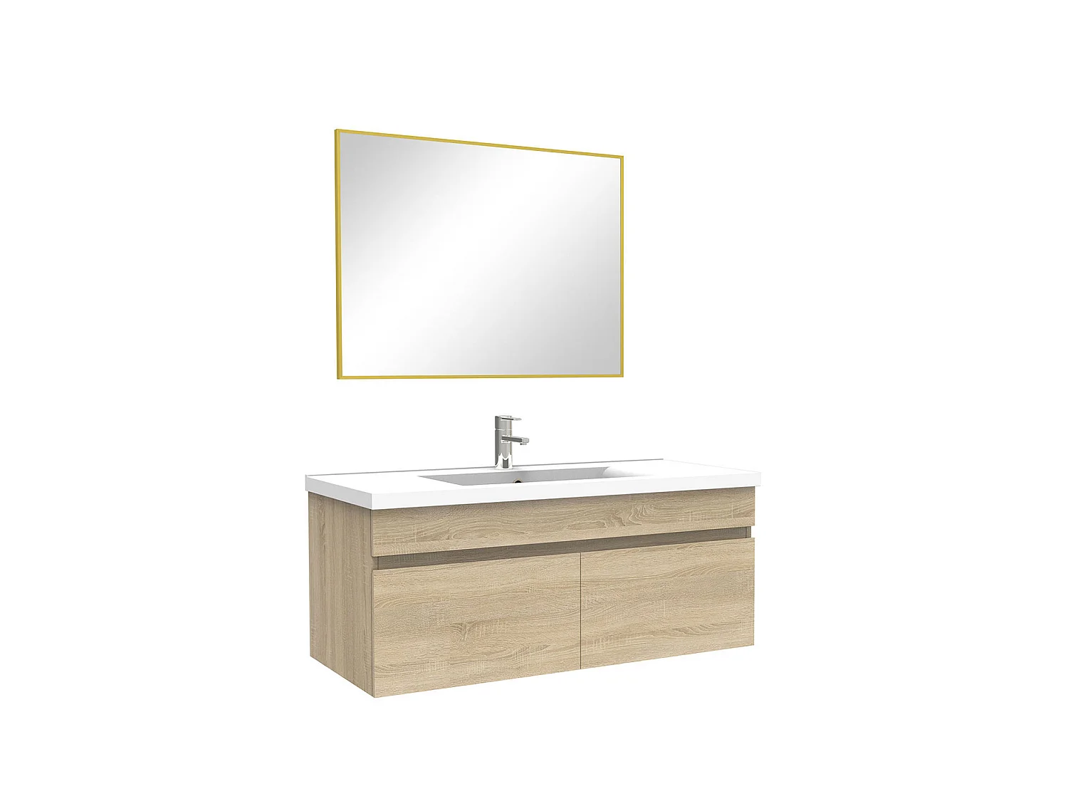 Meuble salle de bain simple vasque 100cm meuble + miroir Chêne Wotan, Aica