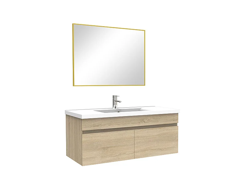 Meuble salle de bain simple vasque 100cm meuble + miroir Chêne Wotan, Aica