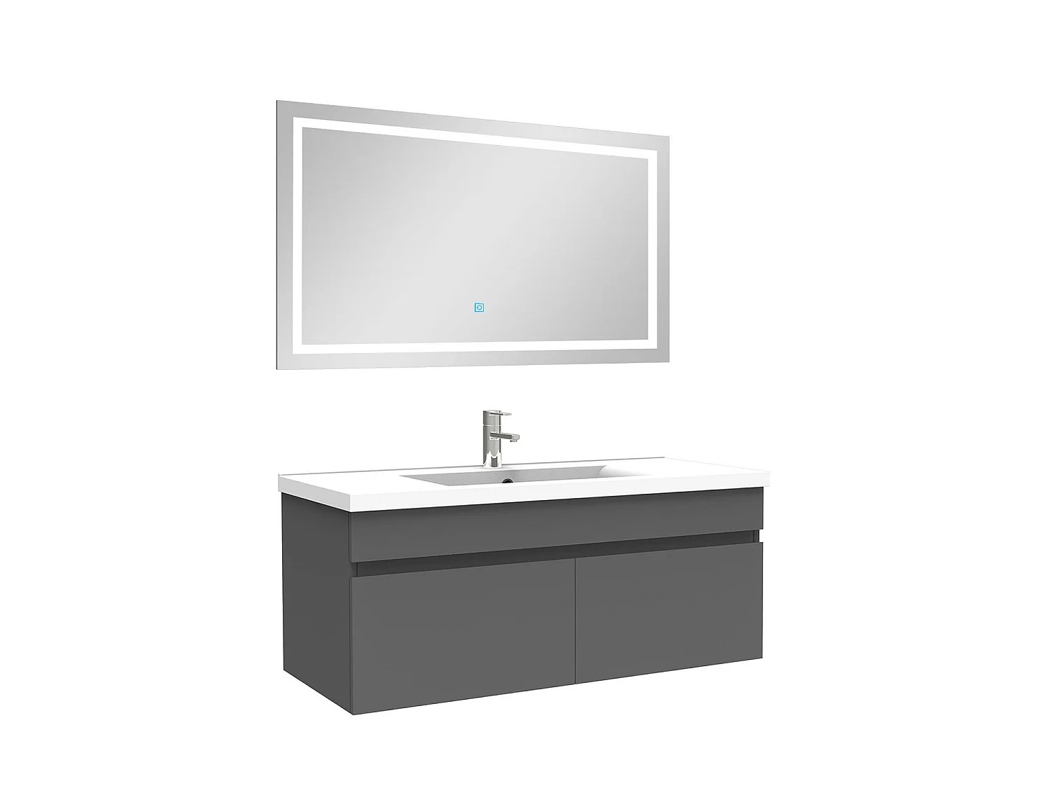 Ensemble meuble et vasque et miroir lumineux 100cm meuble salle de bain Anthracite,Aica