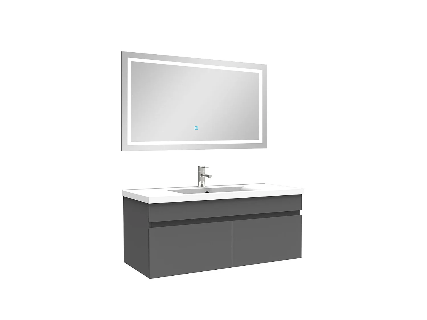 Ensemble meuble et vasque et miroir lumineux 100cm meuble salle de bain Anthracite,Aica