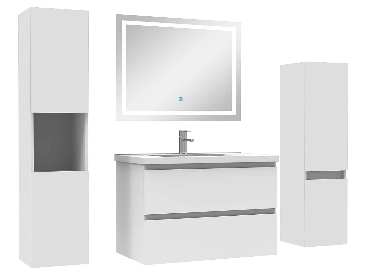 Ensemble meubles Salle de Bain 80cm vasque + colonne + miroir LED Blanc