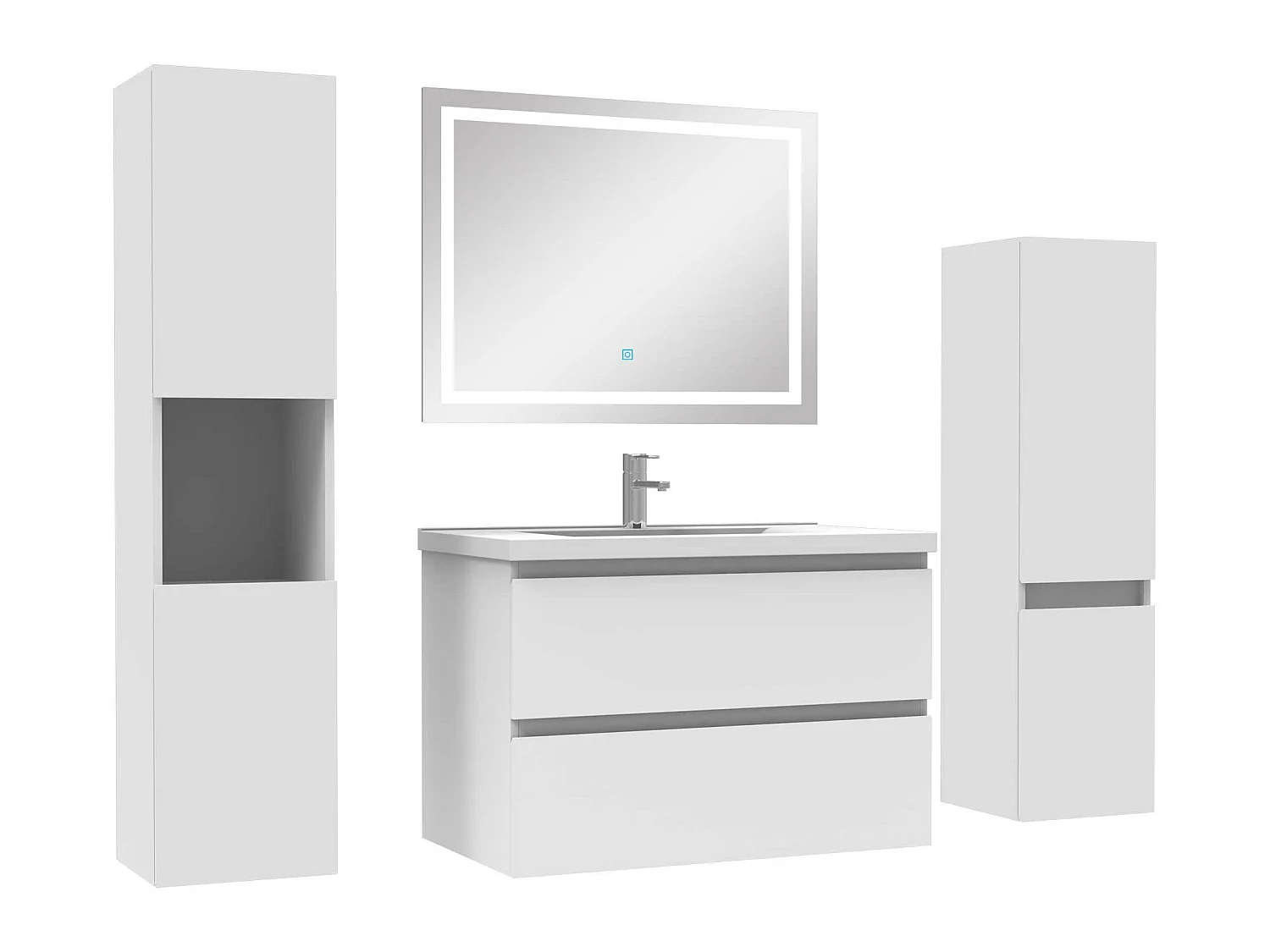 Ensemble meubles Salle de Bain 80cm vasque + colonne + miroir LED Blanc