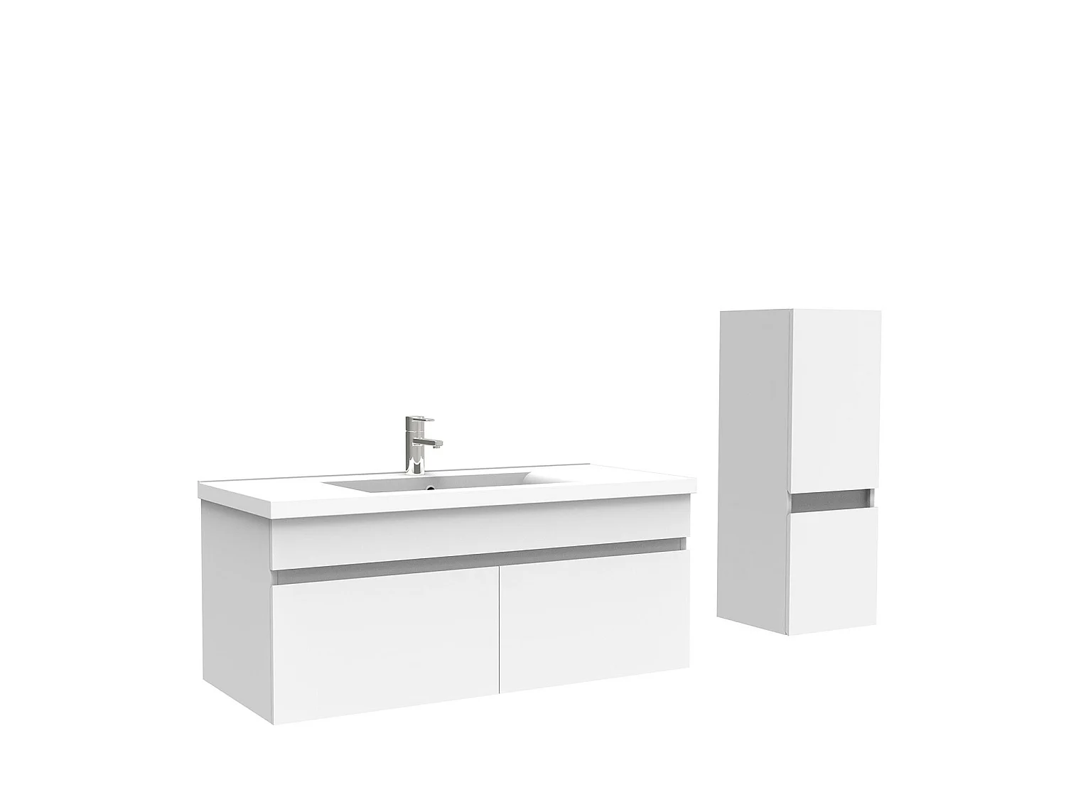 Meuble Salle de Bain 100cm Blanc avec colonne et vasque ceramique, Aica