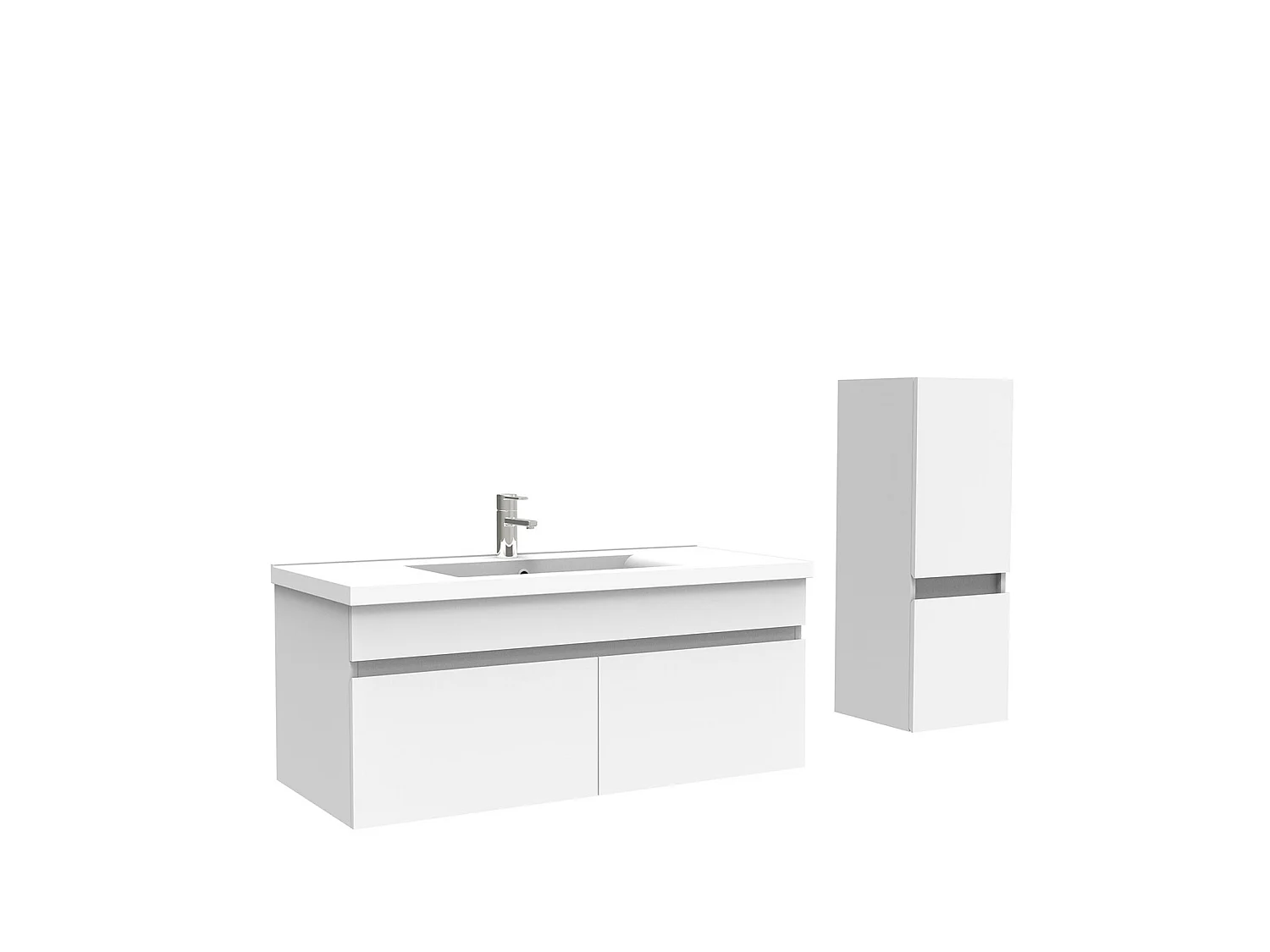 Meuble Salle de Bain 100cm Blanc avec colonne et vasque ceramique, Aica