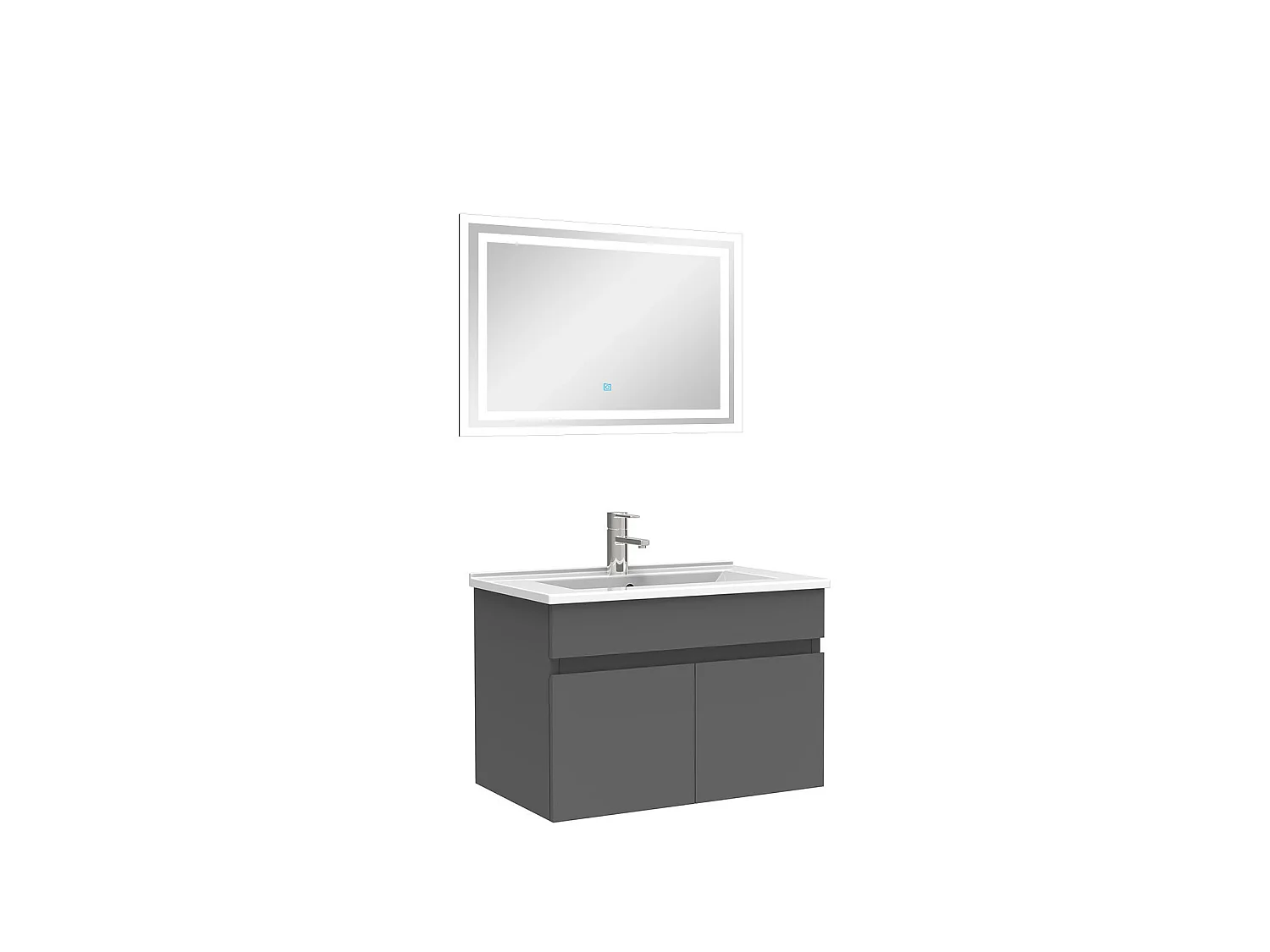 Ensemble Salle De Bain 60cm meuble Anthracite avec miroir lumineux, Aica