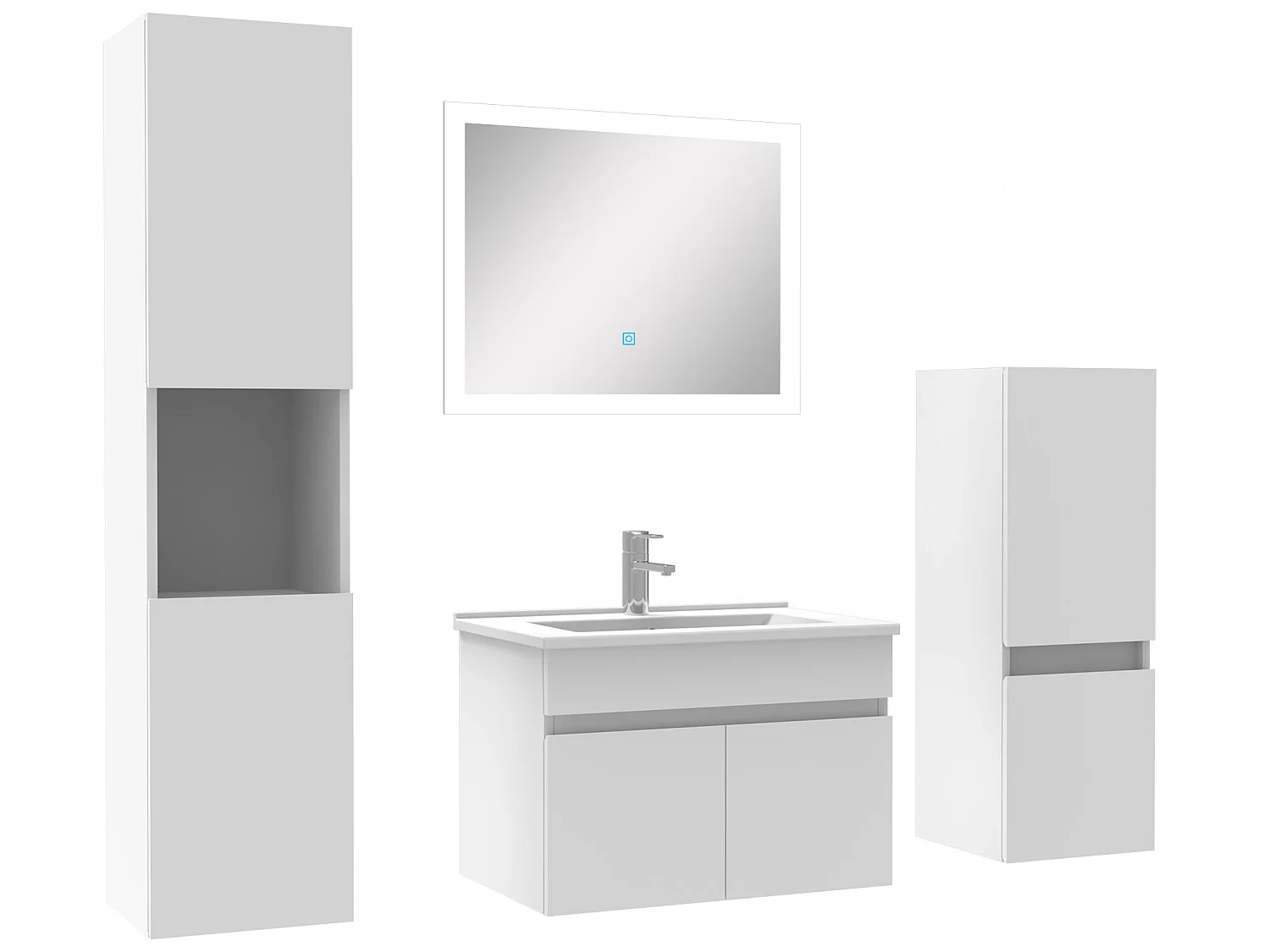 Ensemble meuble vasque 60cm et colonne de rangement et miroir lumineux Blanc