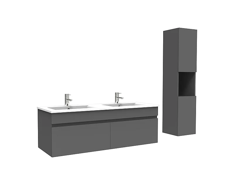 Meuble Salle de Bain avec colonne et vasque ceramique 120cm Anthracite, Aica