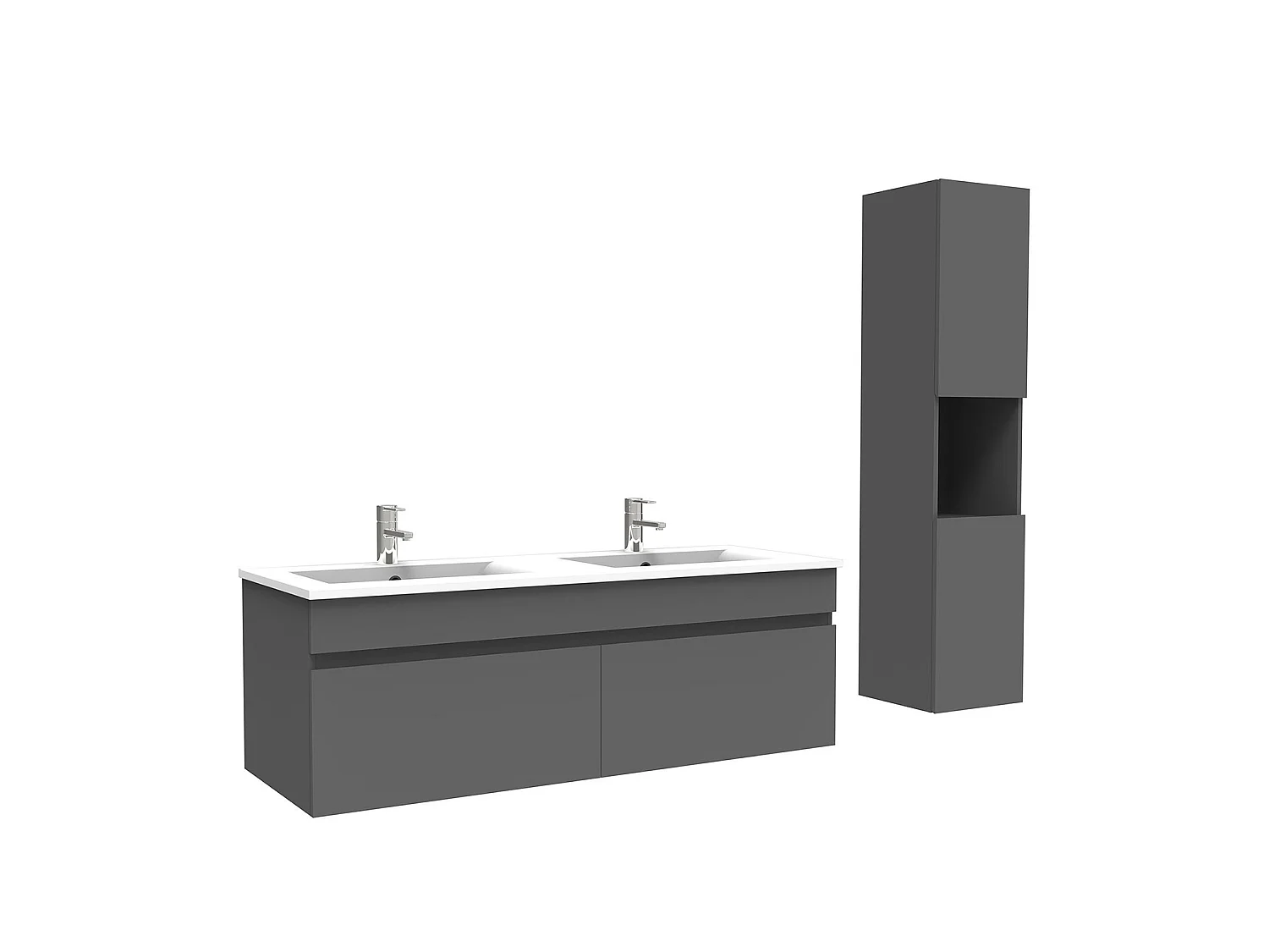 Meuble Salle de Bain avec colonne et vasque ceramique 120cm Anthracite, Aica
