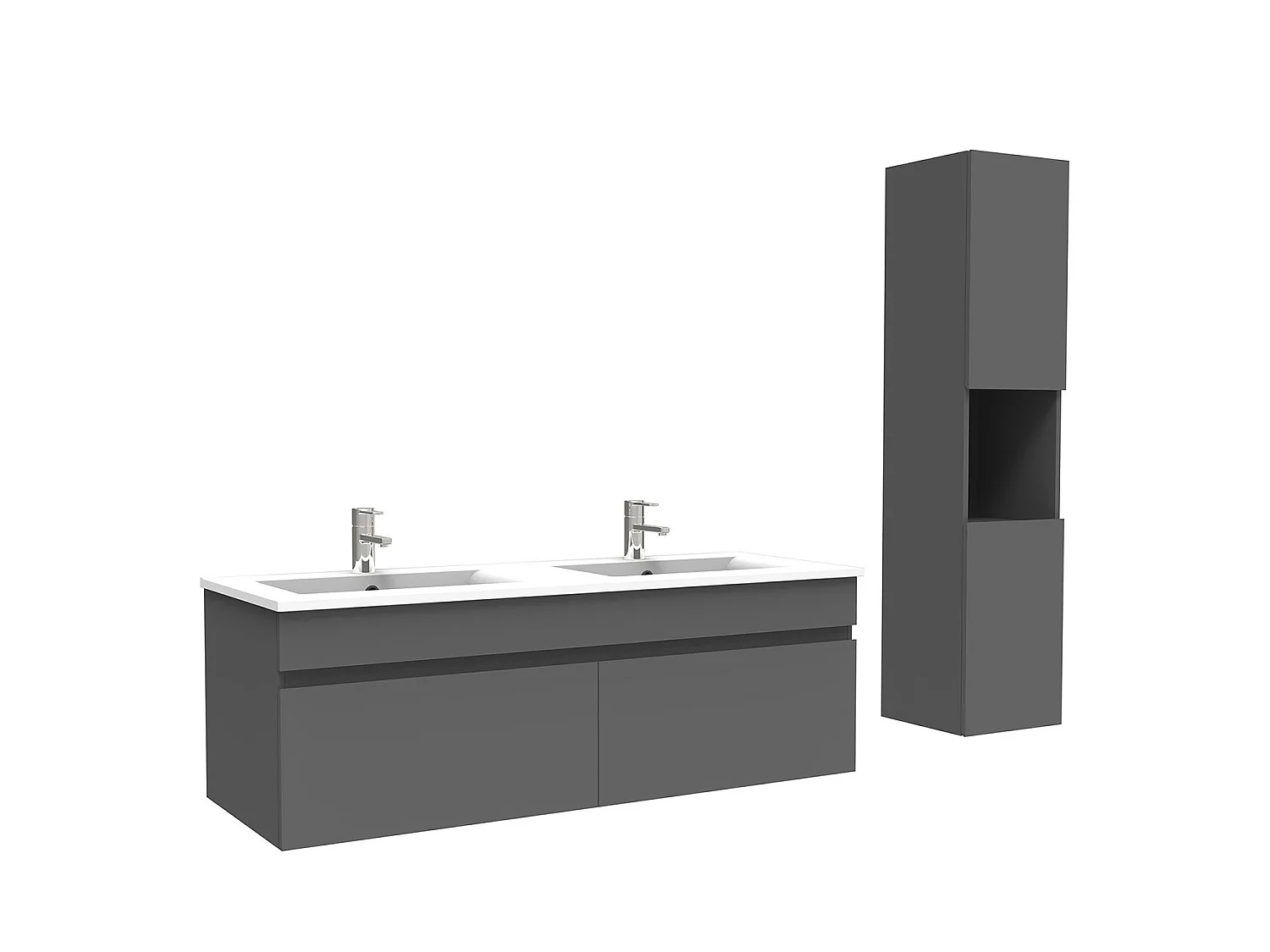 Meuble Salle de Bain avec colonne et vasque ceramique 120cm Anthracite, Aica