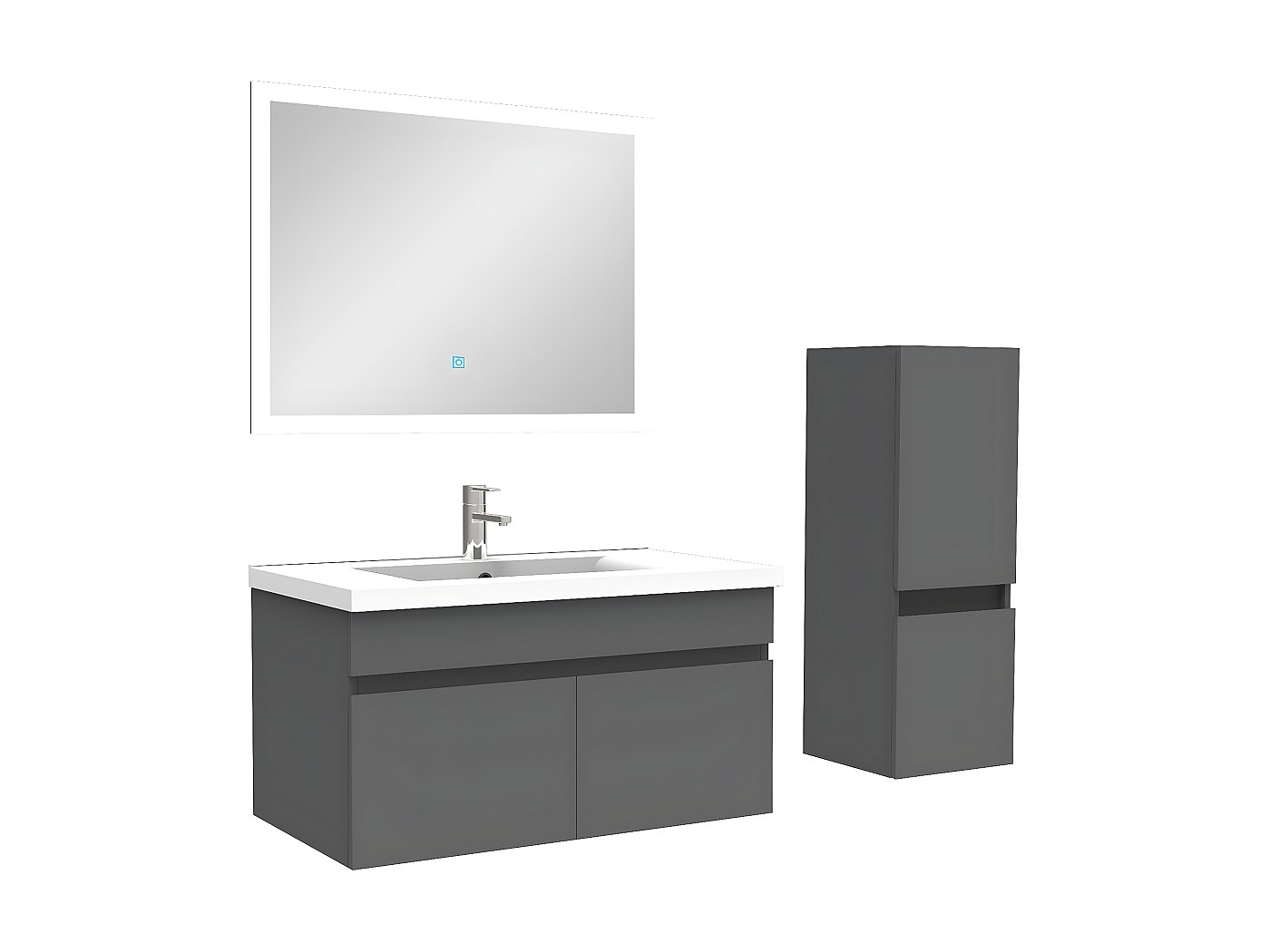 Ensemble Meuble Salle De Bain AICA 120 Cm - Double Vasque, Colonnes, Miroir Lumineux Dimmable - Blanc, En MDF - 10