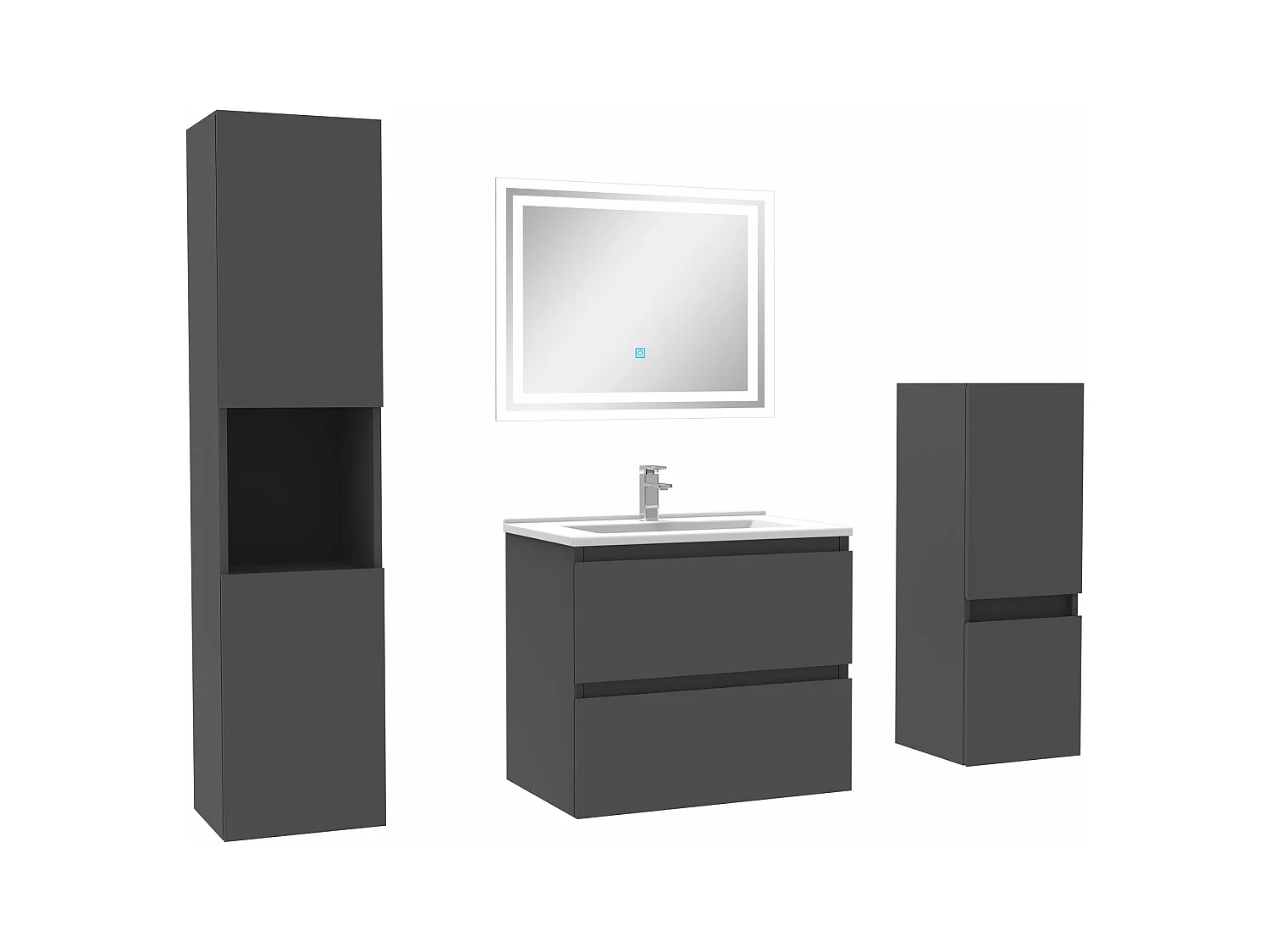 Ensemble meubles Salle de Bain 60cm vasque et colonnex2 et miroir Anthracite