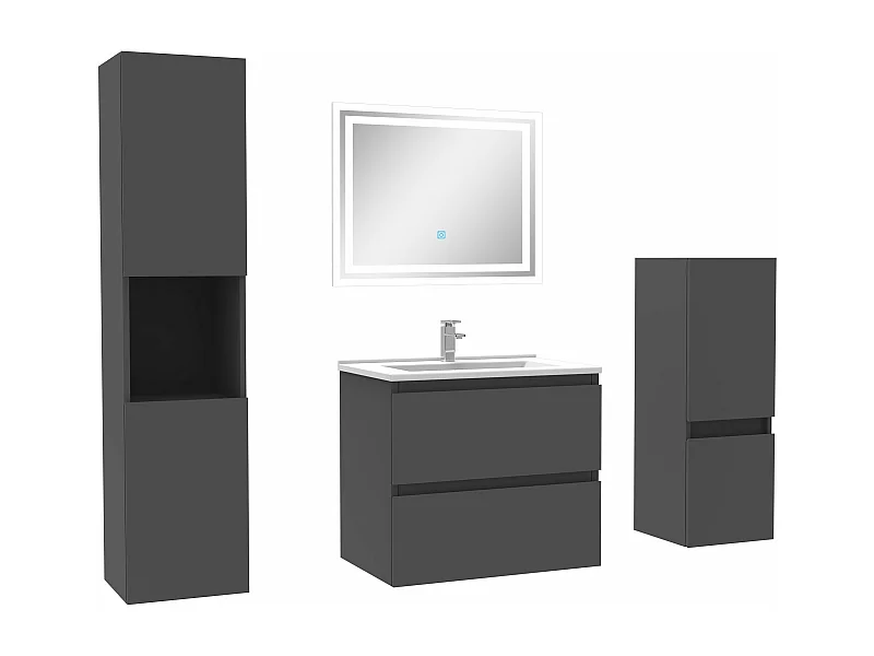 Ensemble meubles Salle de Bain 60cm vasque et colonnex2 et miroir Anthracite