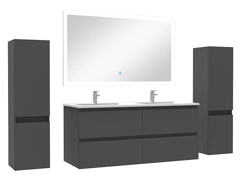 Ensemble meubles Salle de Bain 120cm vasque + colonnex2 + LED miroir Anthracite