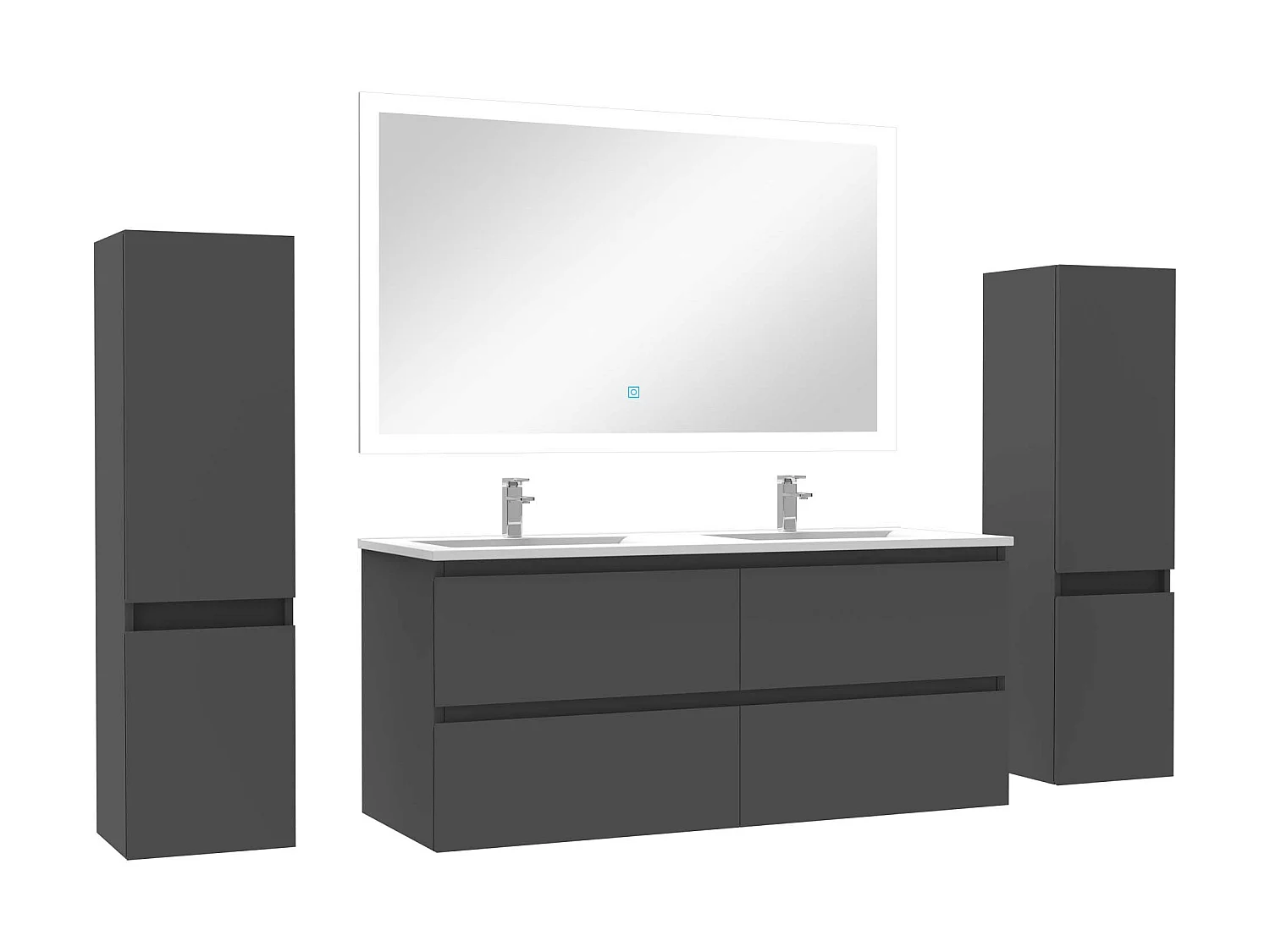 Ensemble meubles Salle de Bain 120cm vasque + colonnex2 + LED miroir Anthracite