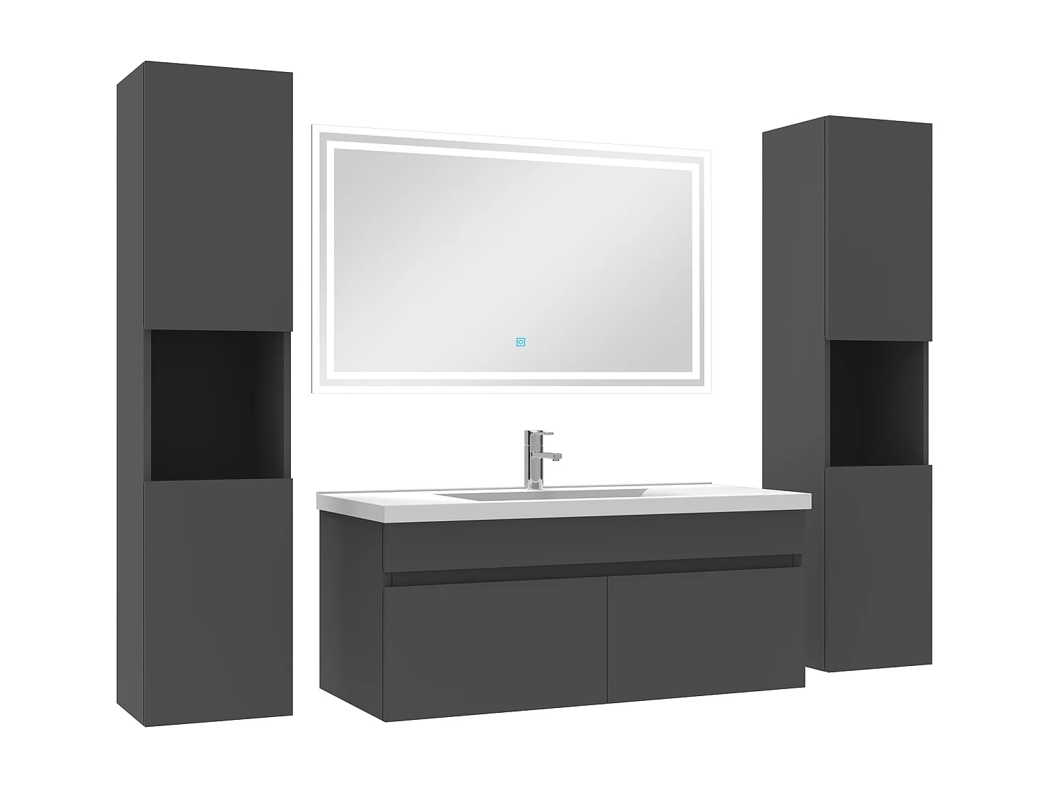 Ensemble meubles Salle de Bain simple vasque 100cm, colonnex2 et miroir Anthracite