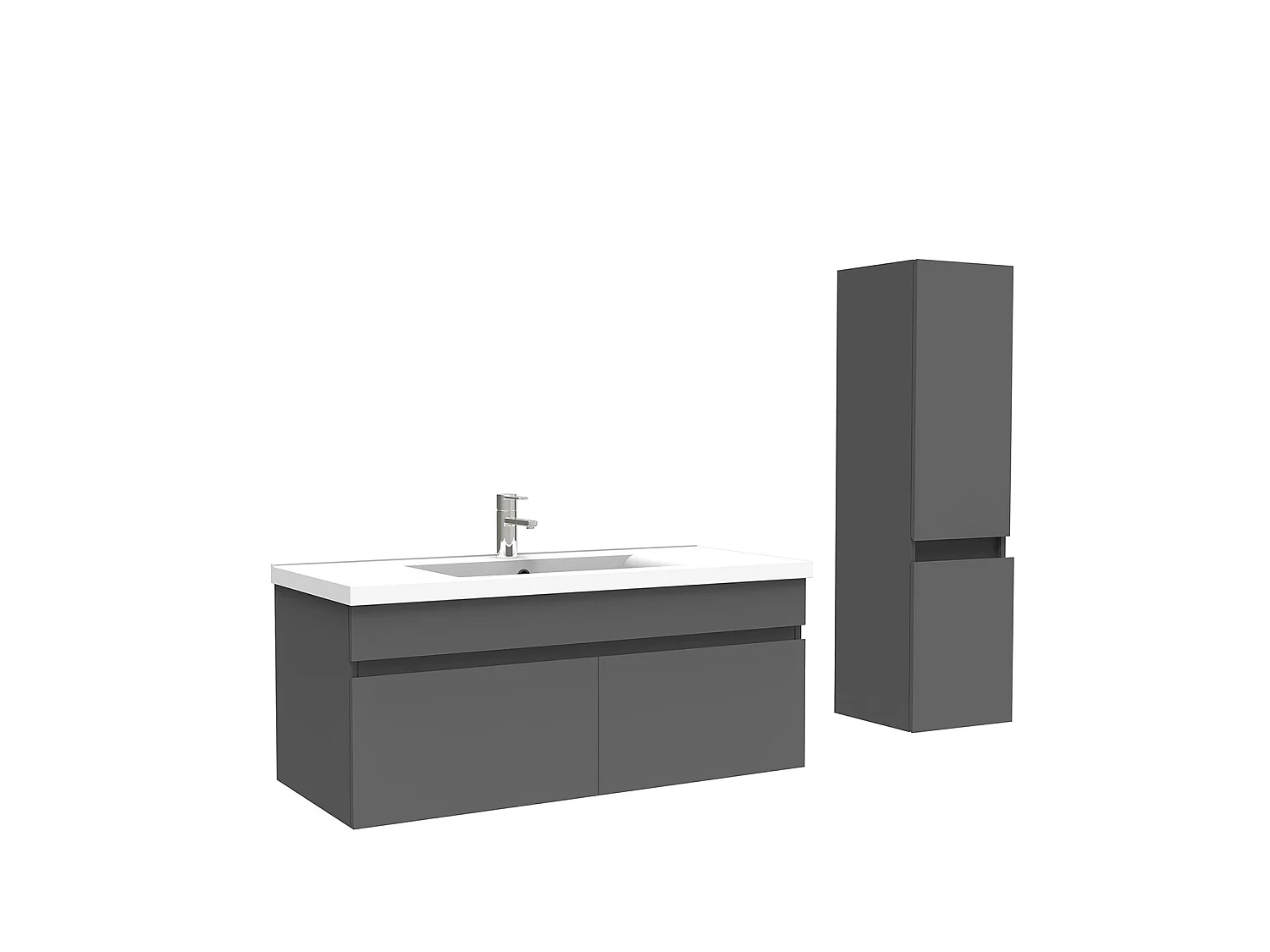 Meuble Salle de Bain avec colonne 100cm Anthracite avec vasque ceramique, Aica