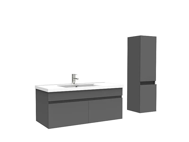 Meuble Salle de Bain avec colonne 100cm Anthracite avec vasque ceramique, Aica