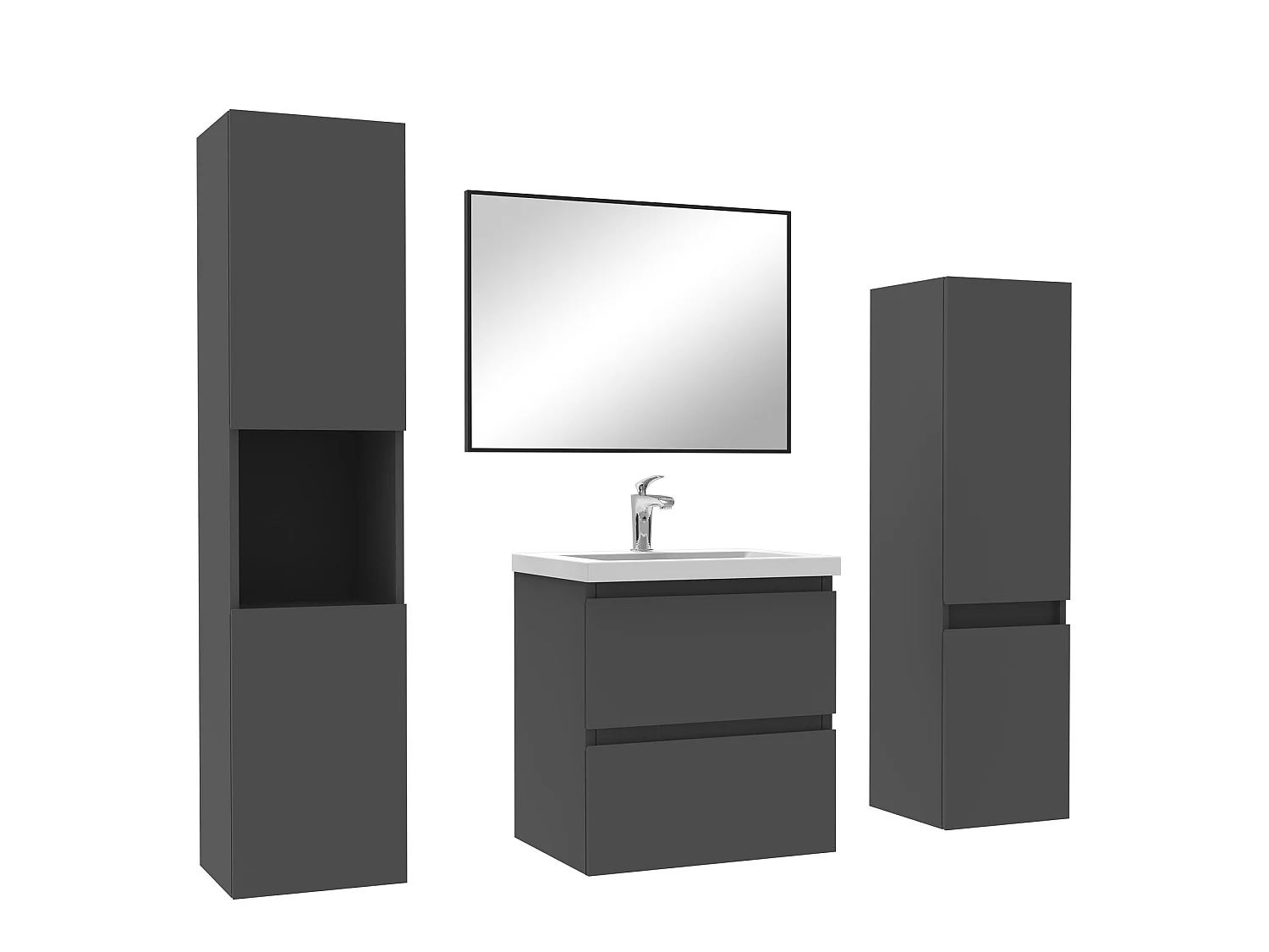 Ensemble meubles Salle de Bain 50cm vasque + colonne + miroir mural Anthracite