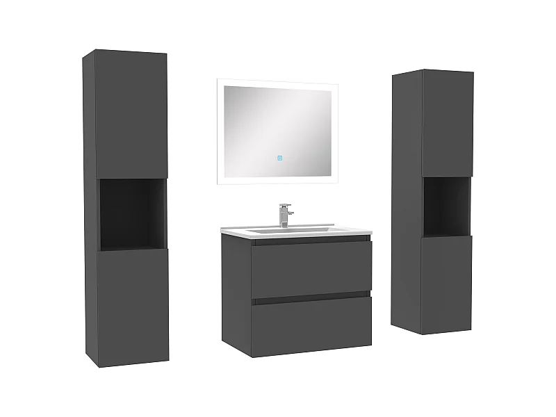 Ensemble meubles Salle de Bain 60cm vasque et colonnex2 et LED miroir Anthracite