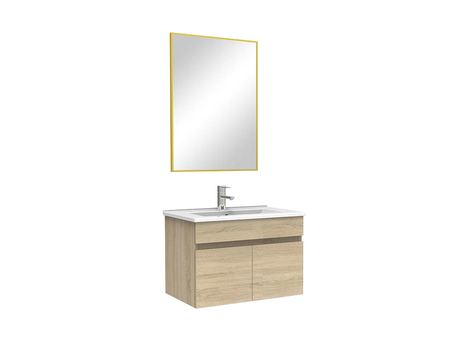 Meuble salle de bain simple vasque 60cm meuble + miroir Chêne Wotan, Aica