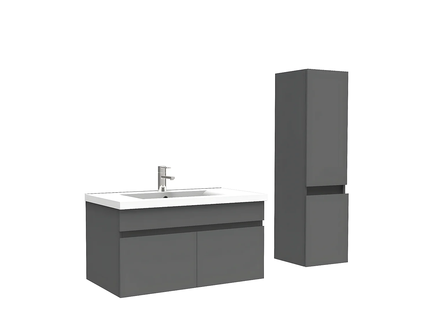 Meuble Salle de Bain avec colonne 80cm Anthracite avec vasque ceramique, Aica