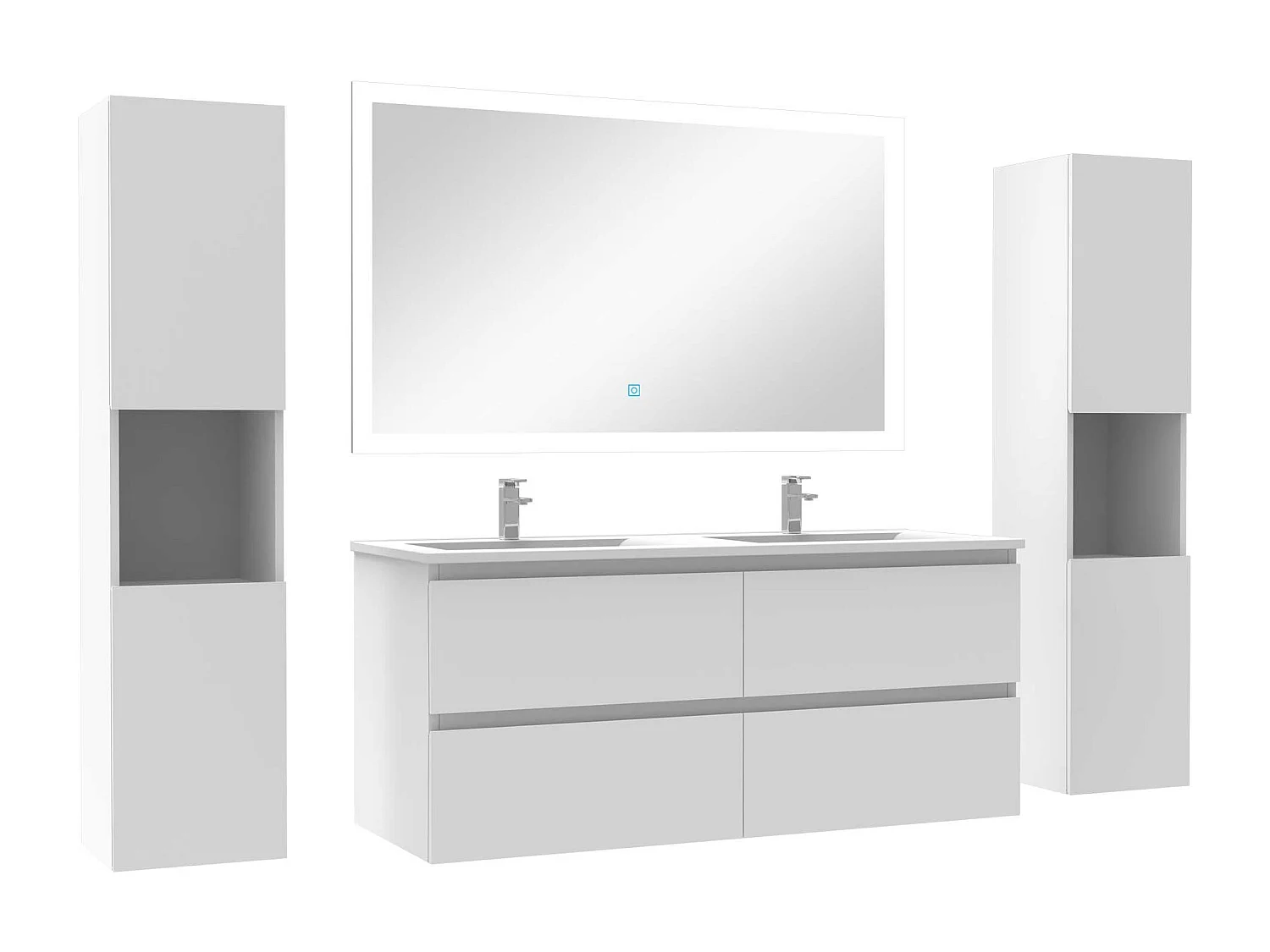 Ensemble meubles Salle de Bain 120cm vasque et colonnex2 et LED miroir Blanc