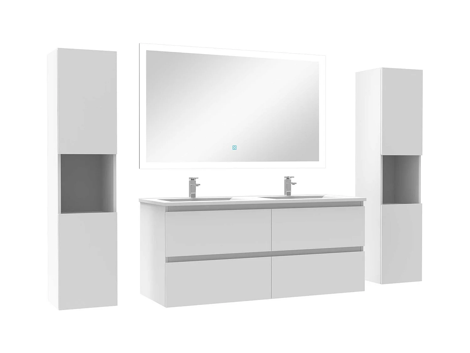 Ensemble meubles Salle de Bain 120cm vasque et colonnex2 et LED miroir Blanc