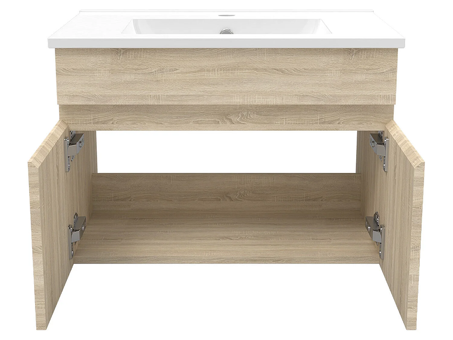 Meuble Salle de Bain 60cm Chêne Wotan avec colonne et vasque ceramique, Aica